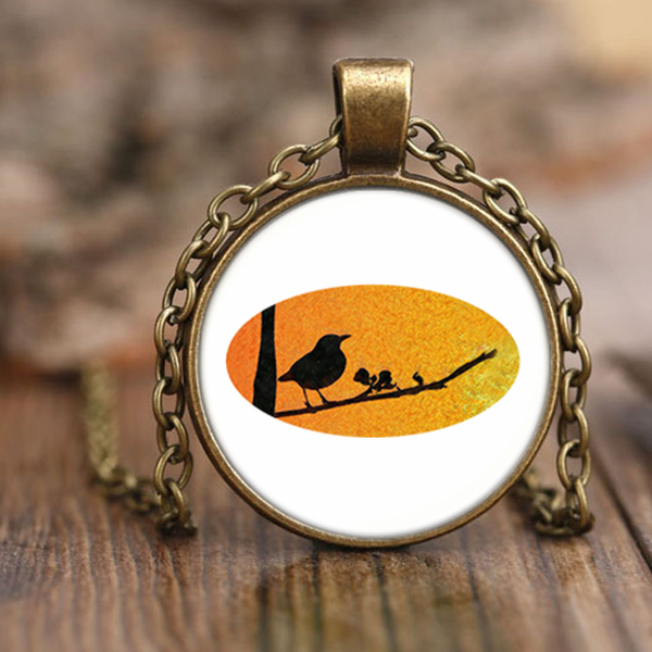 Black Bird Necklace Antique Brass