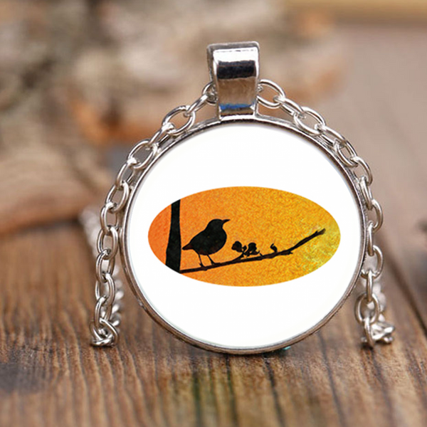 Black Bird Necklace Antique Brass