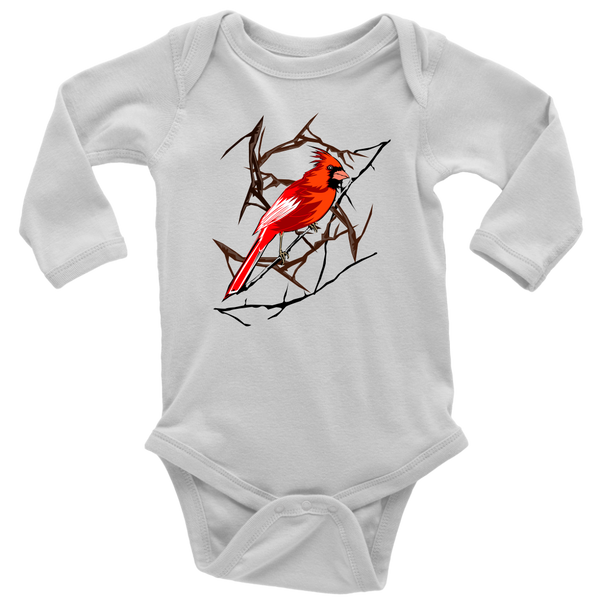 Northern Cardinal Bird Long Sleeve Baby Bodysuit
