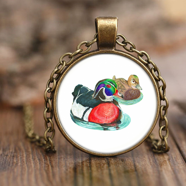 Wood Duck Necklace Antique Brass