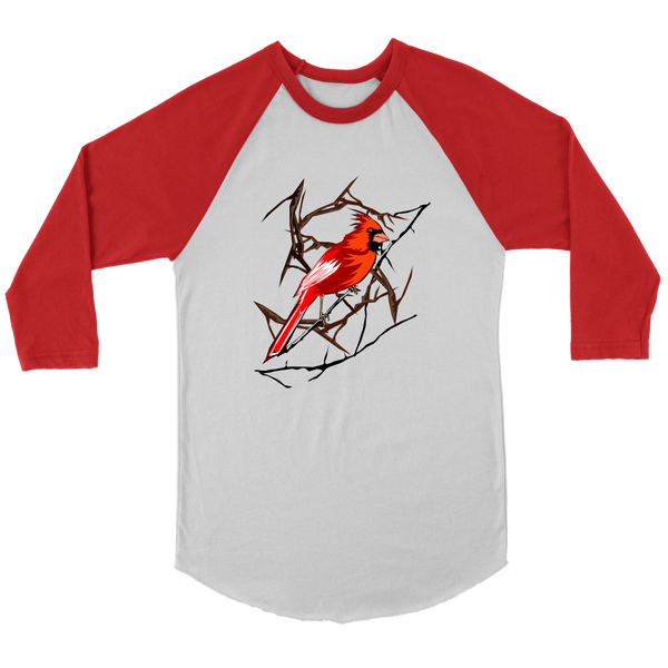 Northern Cardinal Bird Canvas Unisex 3/4 Raglan