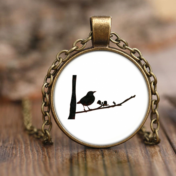 Black Bird Necklace Antique Brass