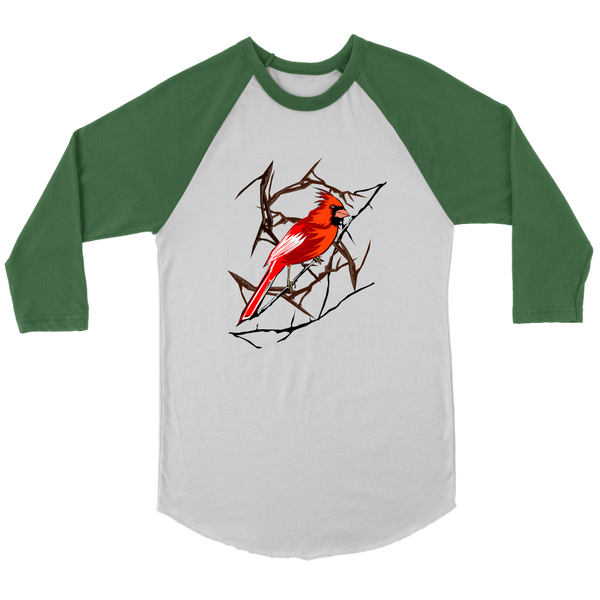 Northern Cardinal Bird Canvas Unisex 3/4 Raglan