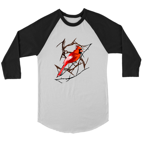 Northern Cardinal Bird Canvas Unisex 3/4 Raglan