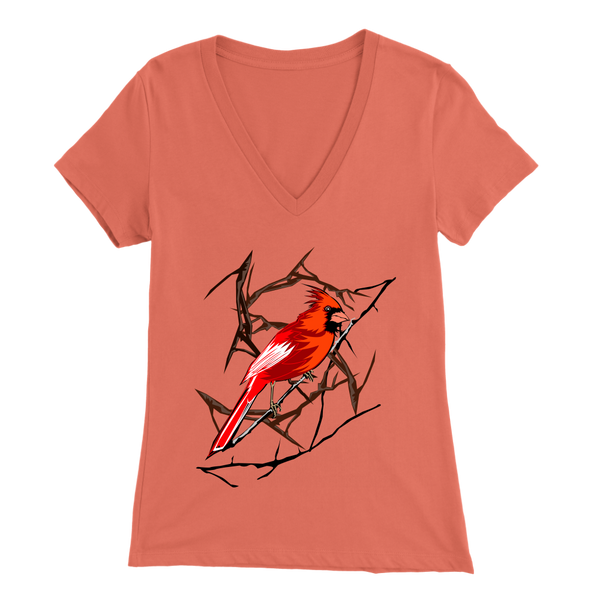Northern Cardinal Bird Bella Women's V-Neck