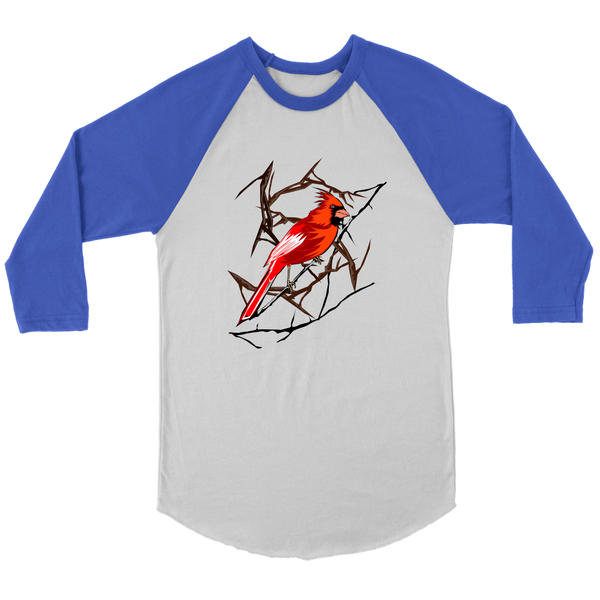 Northern Cardinal Bird Canvas Unisex 3/4 Raglan
