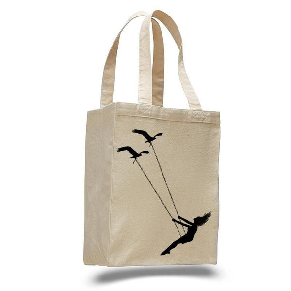Flying Bird Swing: Cotton Canvas Natural Tote Bag
