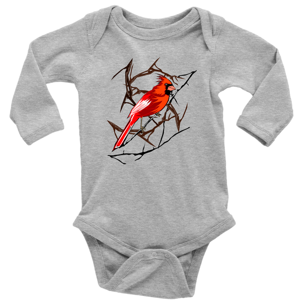 Northern Cardinal Bird Long Sleeve Baby Bodysuit