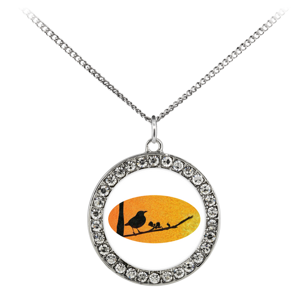 Black Bird Necklace Stone Coin