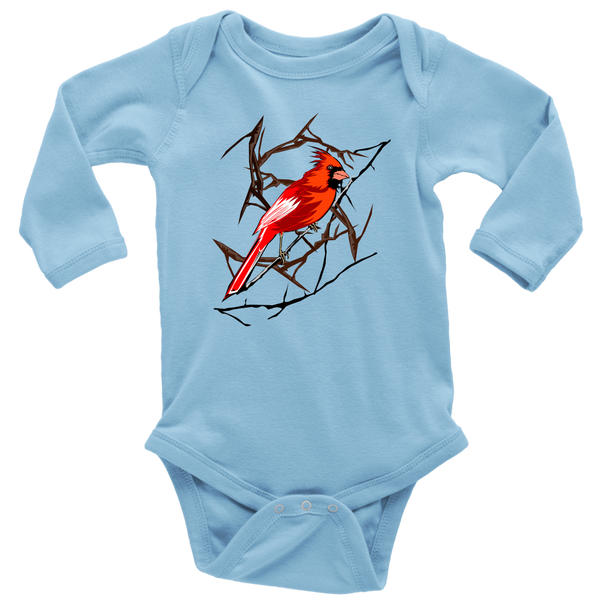 Northern Cardinal Bird Long Sleeve Baby Bodysuit