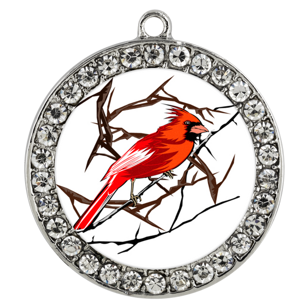 Northern Cardinal Bird Necklace Stone Coin