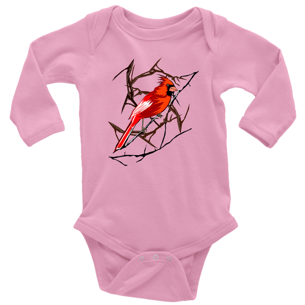 Northern Cardinal Bird Long Sleeve Baby Bodysuit