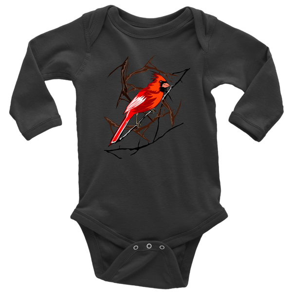 Northern Cardinal Bird Long Sleeve Baby Bodysuit