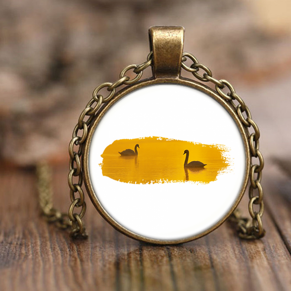 Swan Necklace Antique Brass