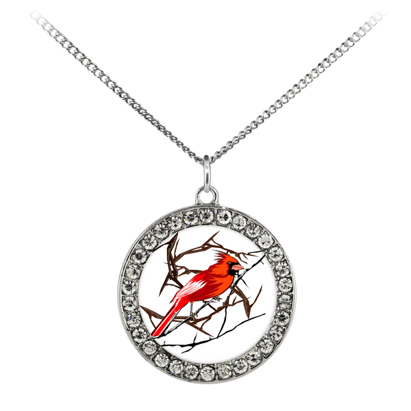 Northern Cardinal Bird Necklace Stone Coin